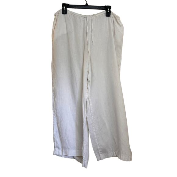 Nicole Farhi White Wide Leg Drawstring Short Linen Pants sz 12 EUC - Picture 1 of 6